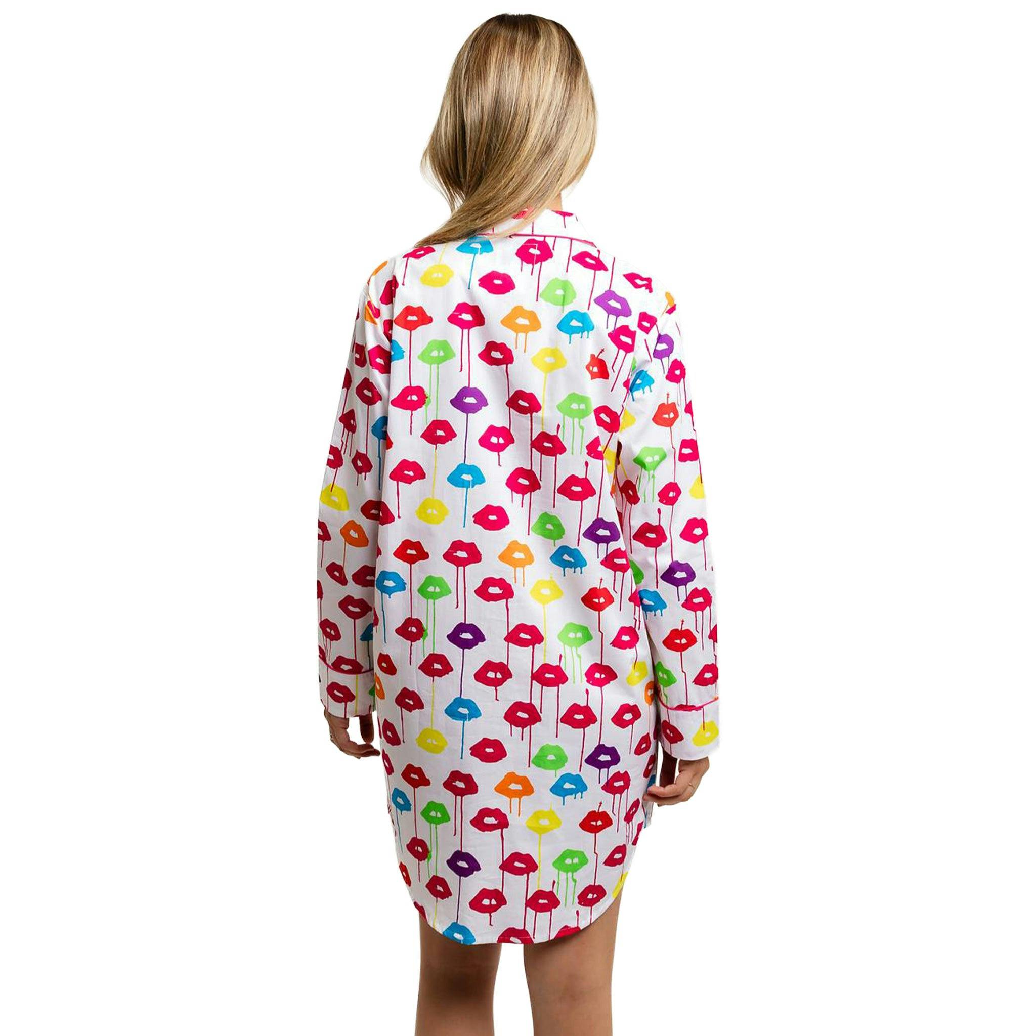 Women's Drawbertson Drippy Lips Night Shirt - Organic Cotton Poplin