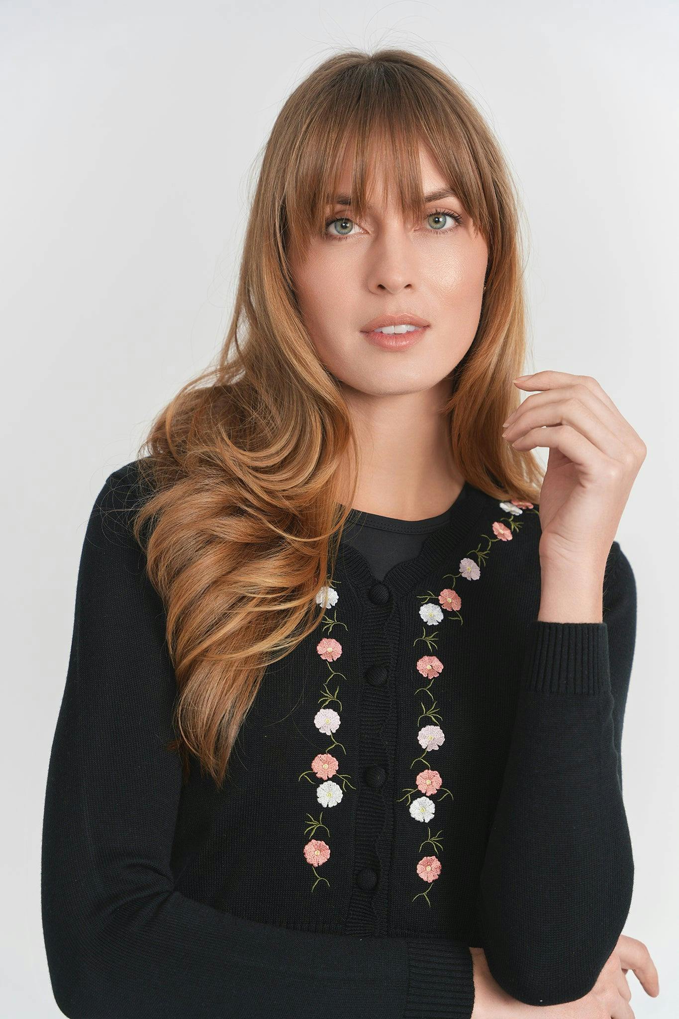 Floral Embroidered Knit Cardigan