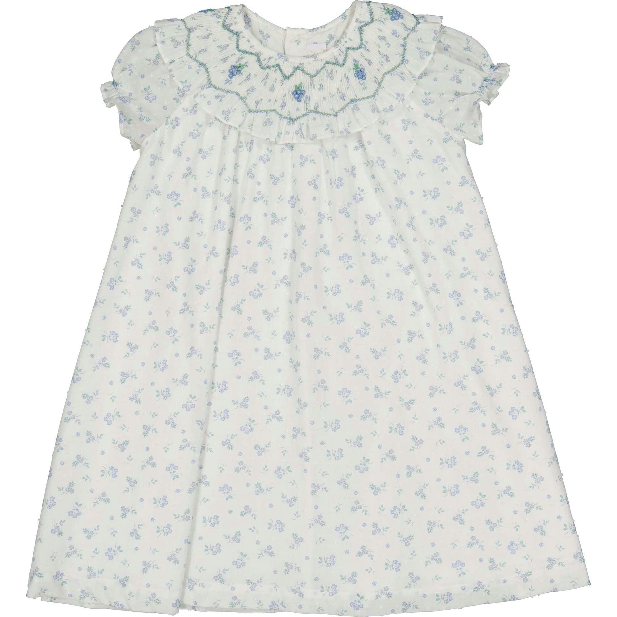 Myrtille Blue Floral Short Sleeve Bishop Dress