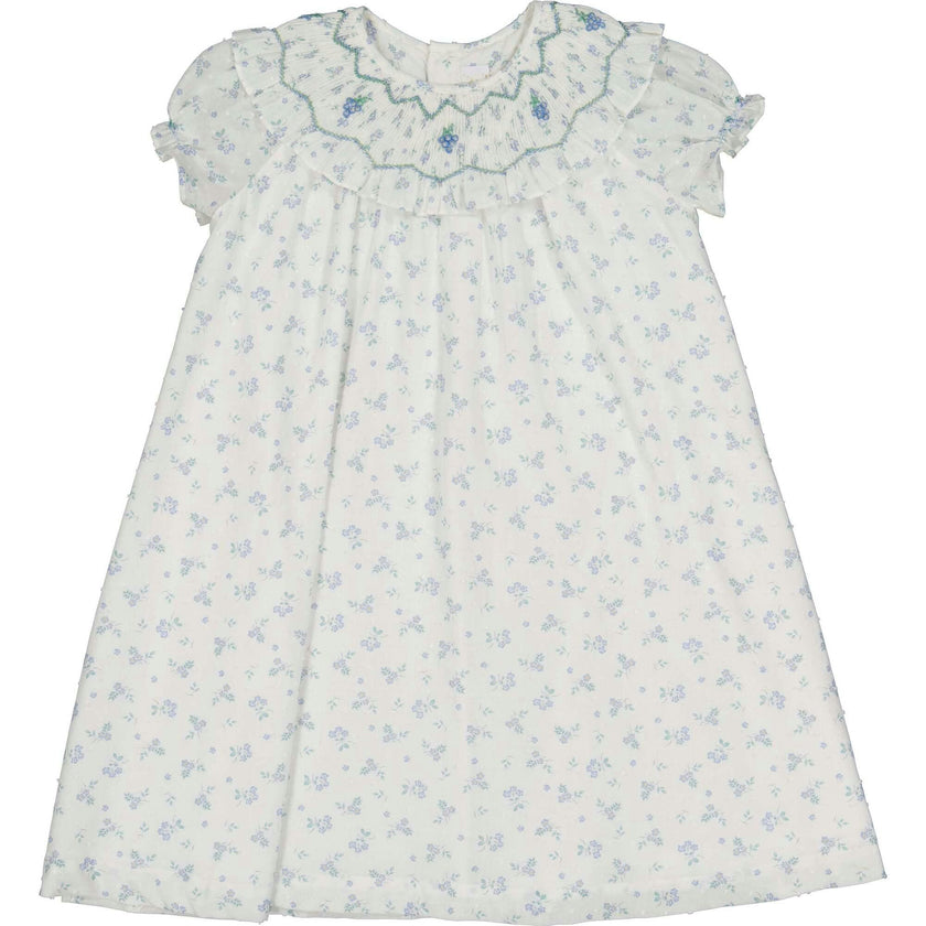 Myrtille Blue Floral Short Sleeve Bishop Dress