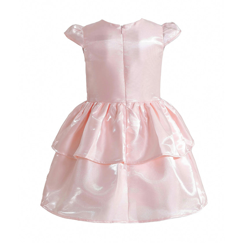 Pink Juliora Puff Sleeve Satin Dress