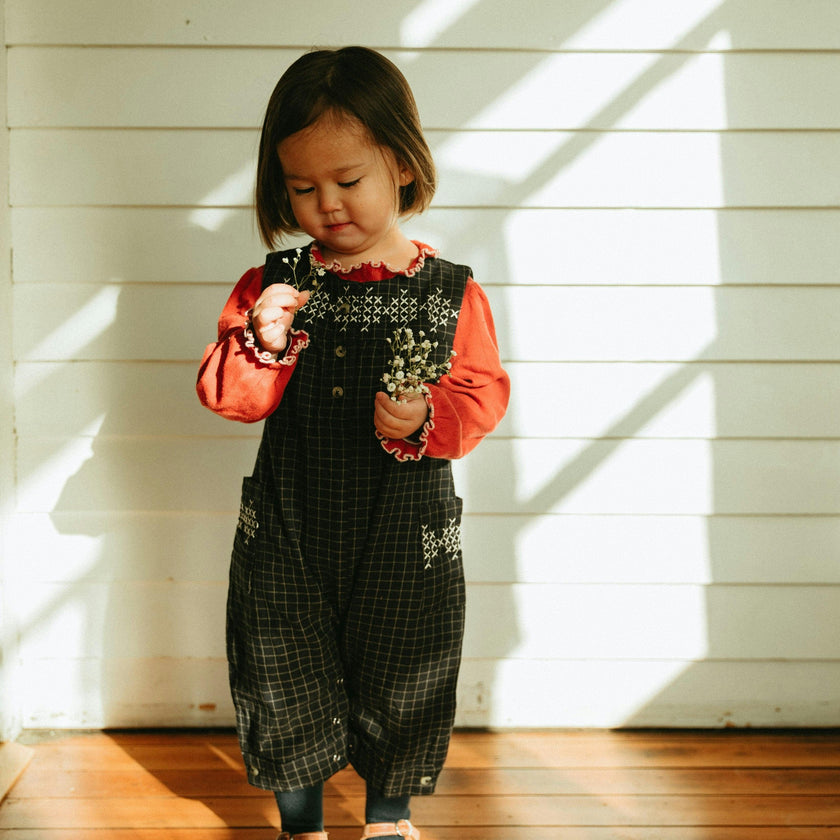 Embroidered Front Buttoned Sleeveless Jumpsuit, Navy