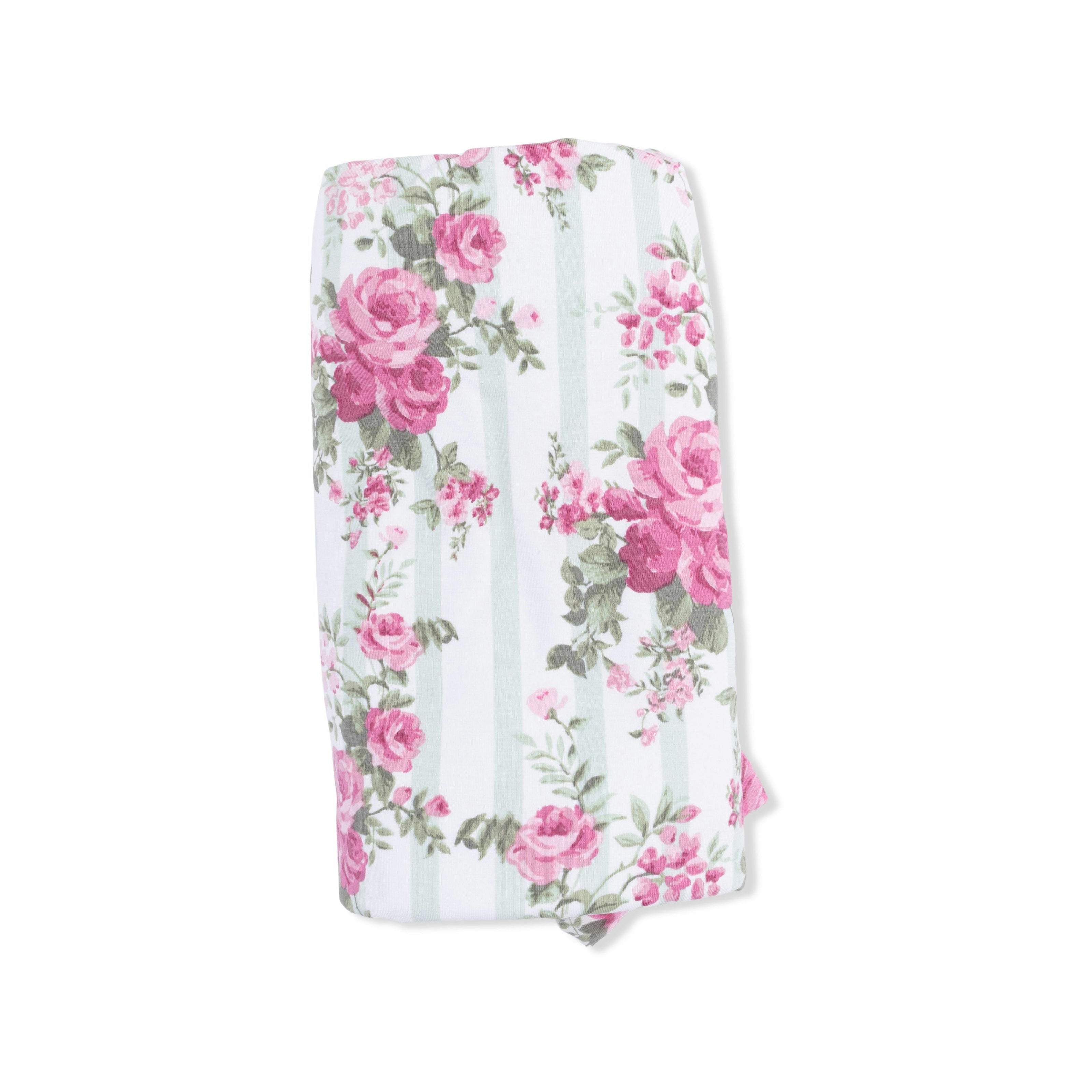 Cabbage Rose Stripe - Ruffle Blanket