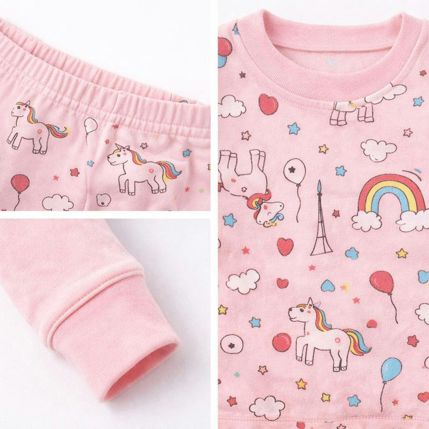 Kids and Toddlers 3 Pack Girls Rainbows/Hearts/Cherries Long Sleeve Snug Fitted Pajamas