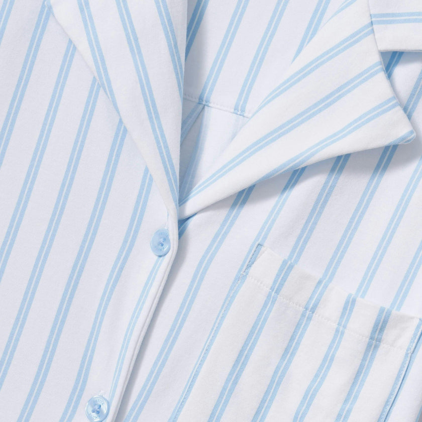 The Olivia Wide Leg Pima Pajama Set in Periwinkle Stripe