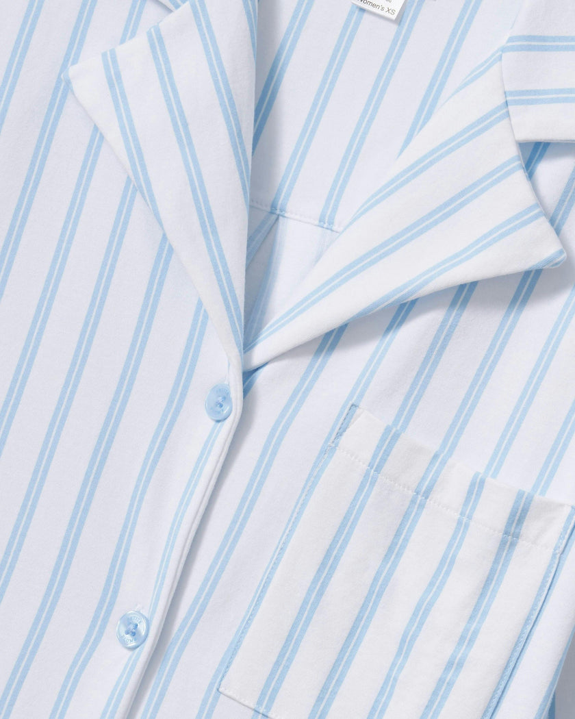 The Olivia Wide Leg Pima Pajama Set in Periwinkle Stripe