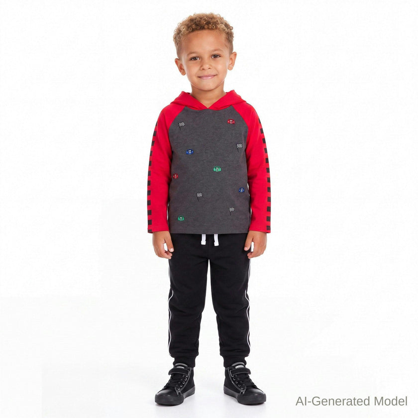 Kids Graphic Raglan Hooded Tee & Jogger Set | Race Day