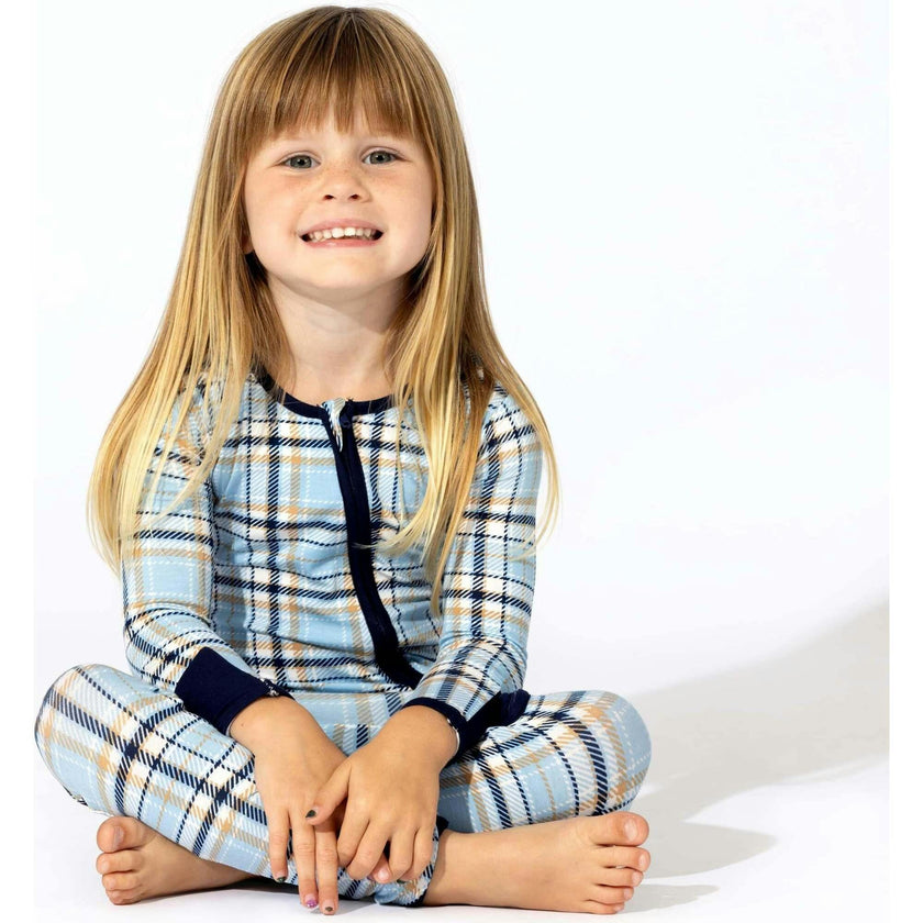 Holiday Plaid Blue Bamboo Convertible Footie