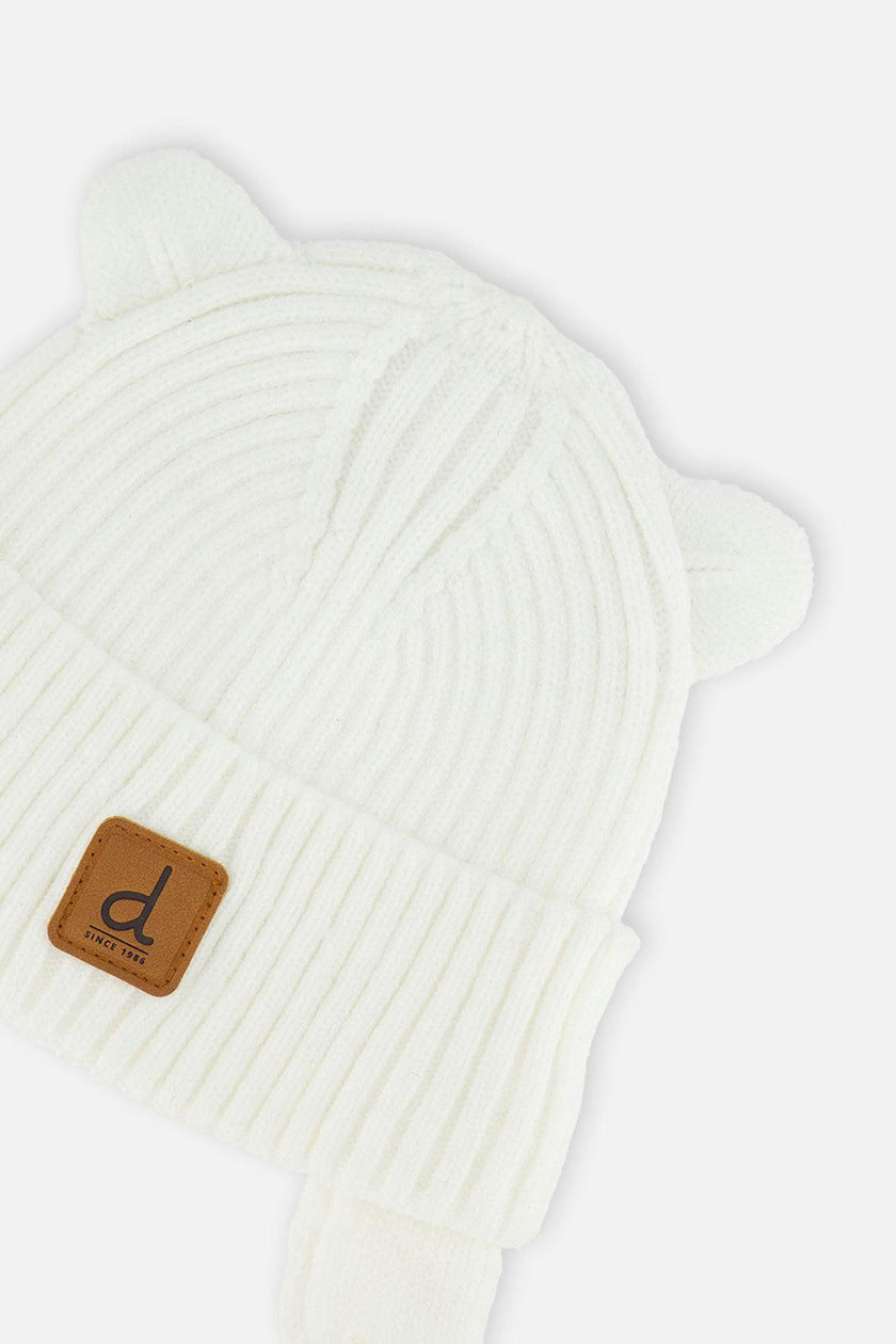 Baby Knit Hat With Strings Off-White