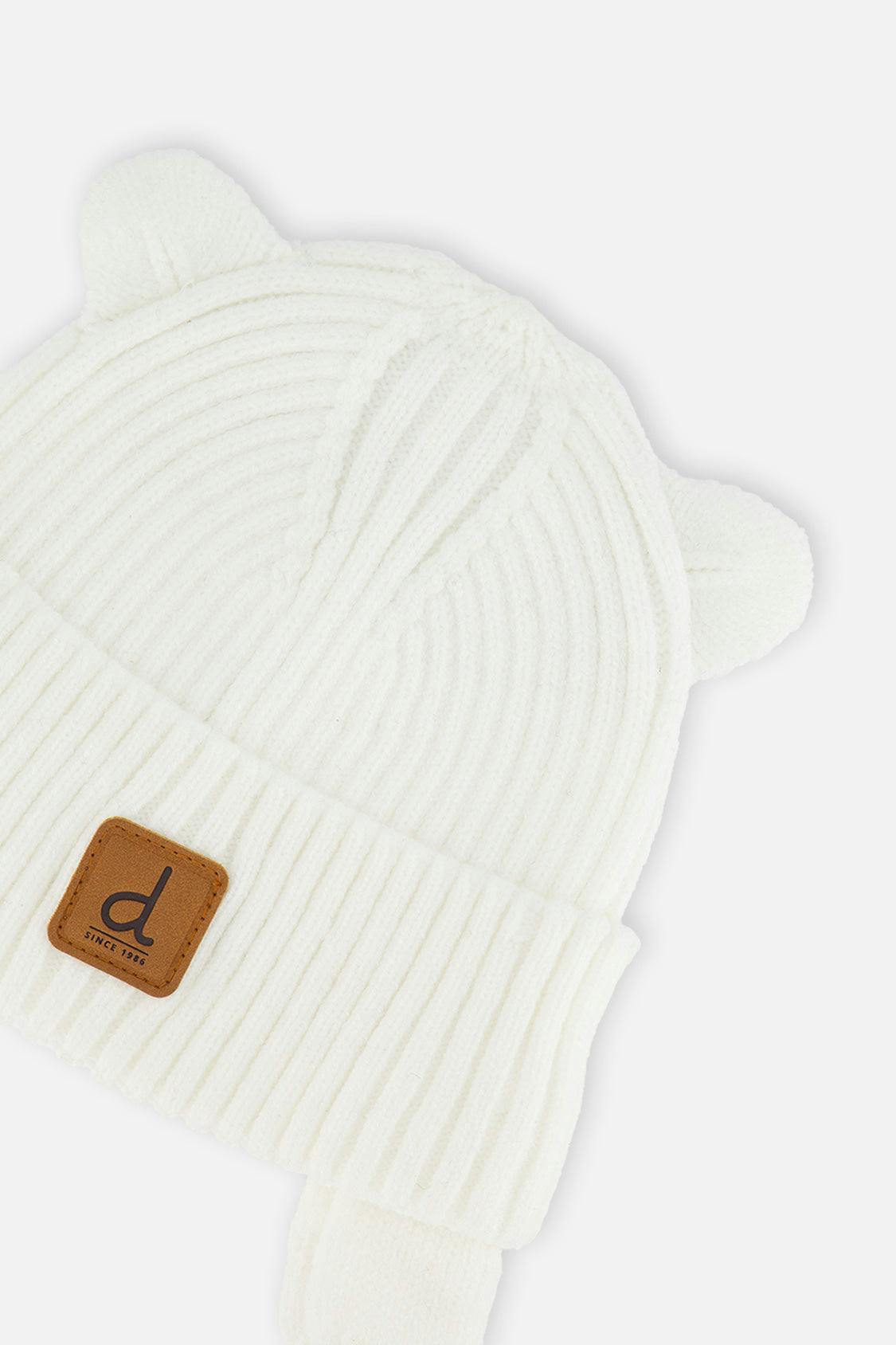 Baby Knit Hat With Strings Off-White