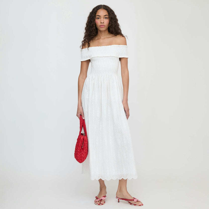 The Marguerite Nap Dress - White Trellis Broderie