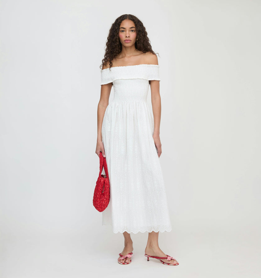 The Marguerite Nap Dress - White Trellis Broderie