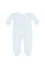 Blue Herringbone Embroidered Footie