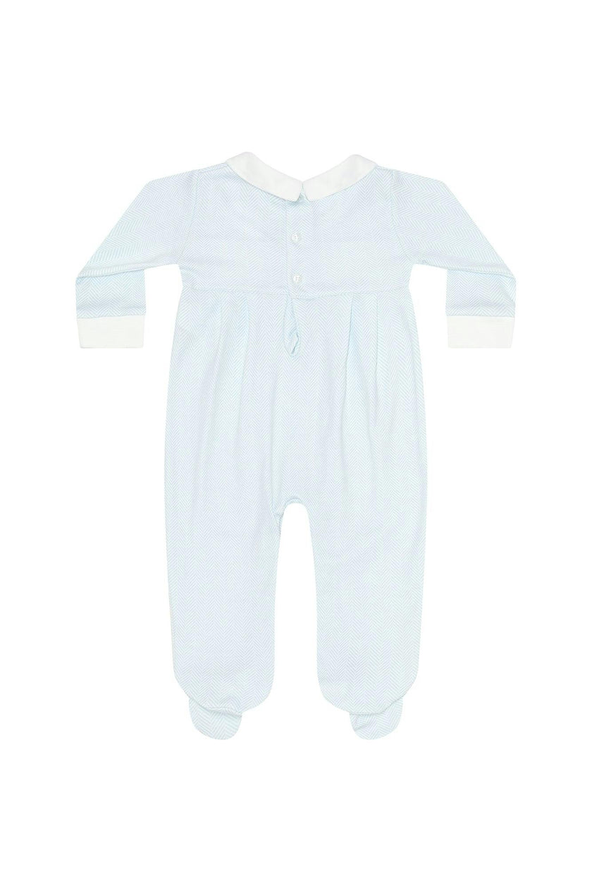 Blue Herringbone Embroidered Footie