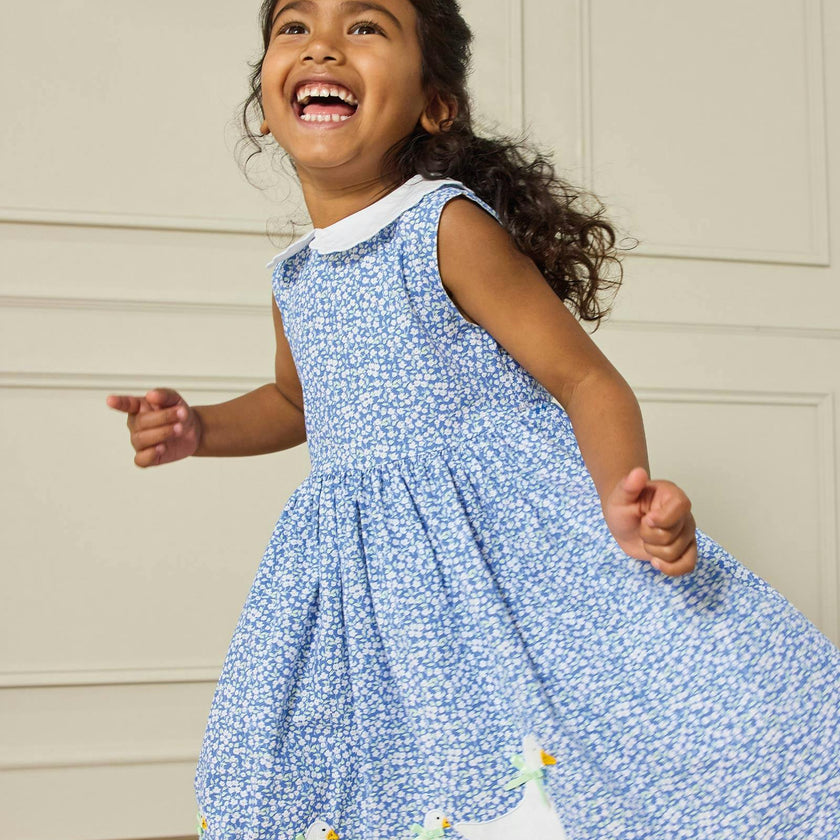 Petal Collar Duck Dress in Blue Floral