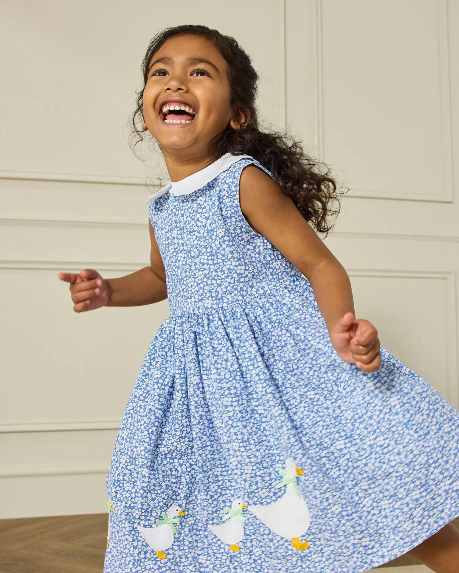Petal Collar Duck Dress in Blue Floral