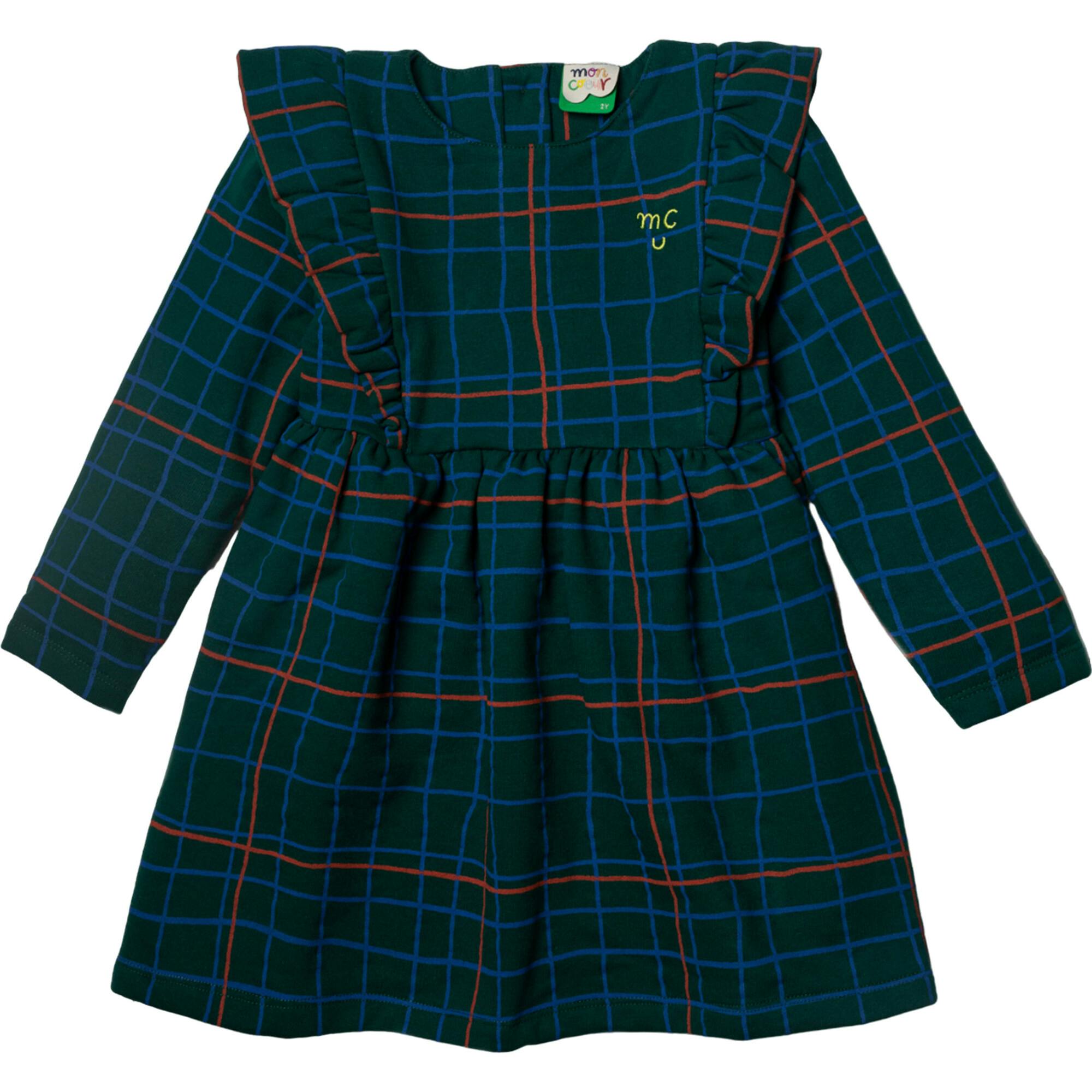 Recycled Cotton Grid Kid Ruffle Dress
