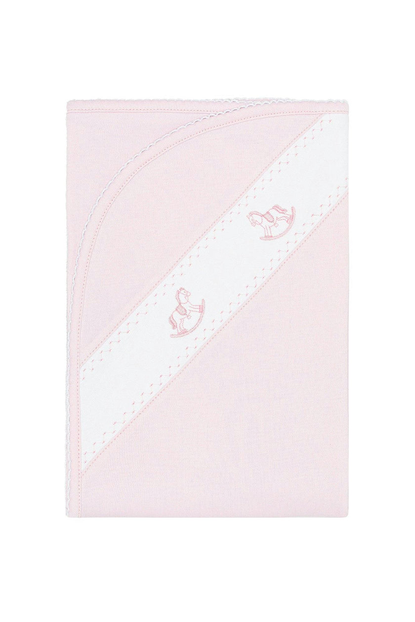 Pink Rocking Horse Embroidered Blanket