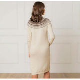 Organic Long Sleeve Turtleneck Intarsia Sweater Dress, White