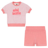 Checkered Mini Bestie Ribbed Elastic Waist Shorts and Top Two Piece Set