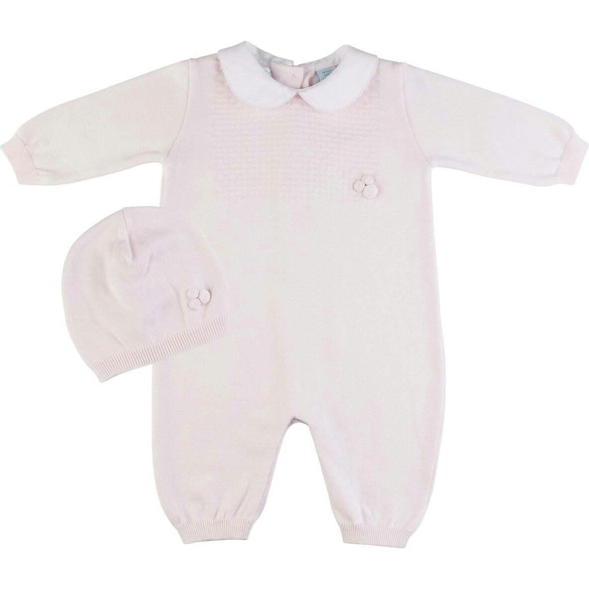 Girls Pique Collar Knit Longall with Hat Pink