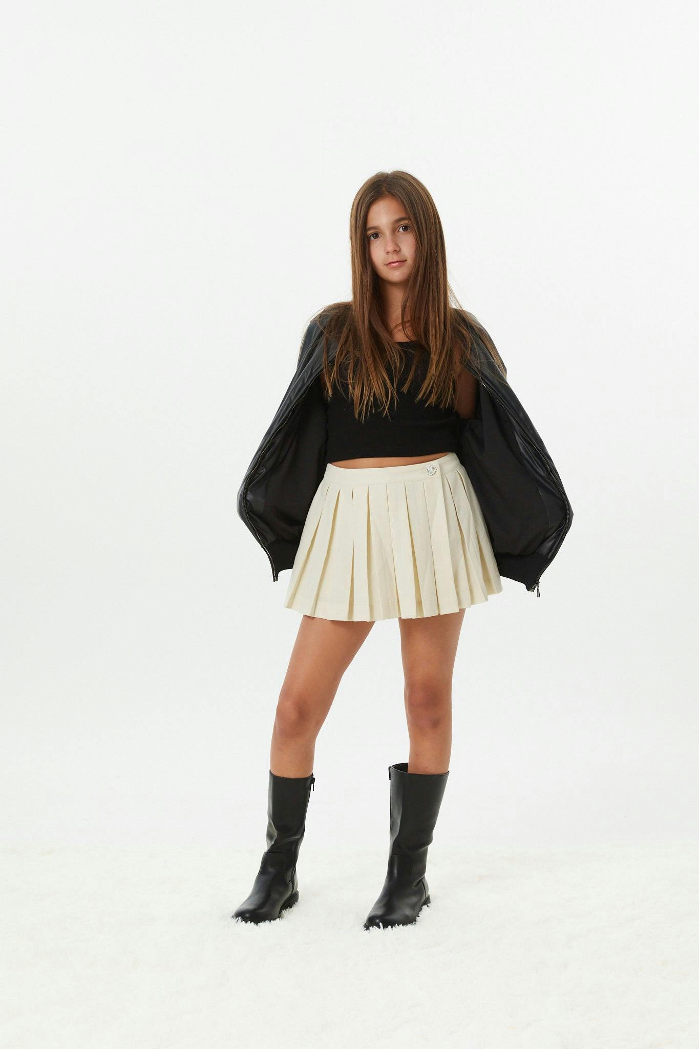 Jane Cream Soft Plaid Pleated Skort
