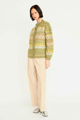 Cusco Fairisle Knit Cardigan in Olive Oil