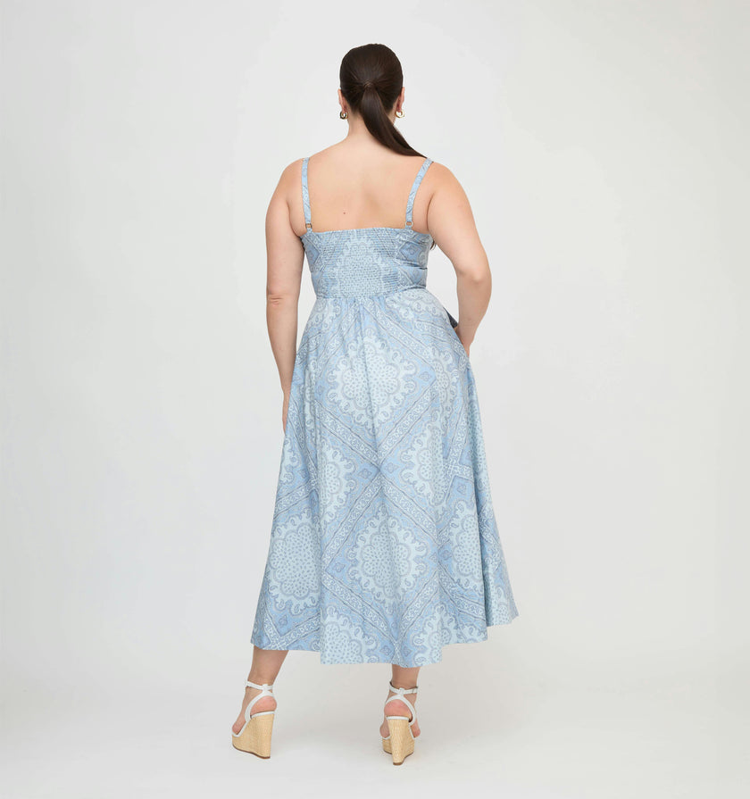 The Margot Dress - Dusty Blue Paisley Scarf