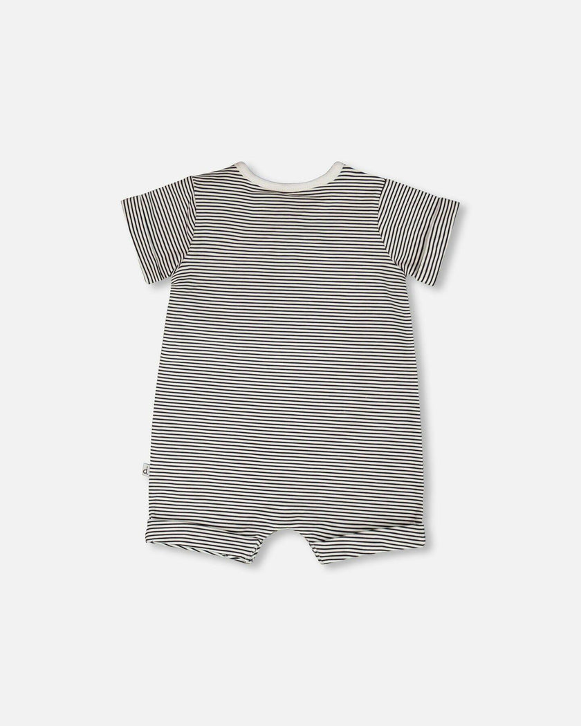 Cotton Jersey Romper Black And Off White Stripes