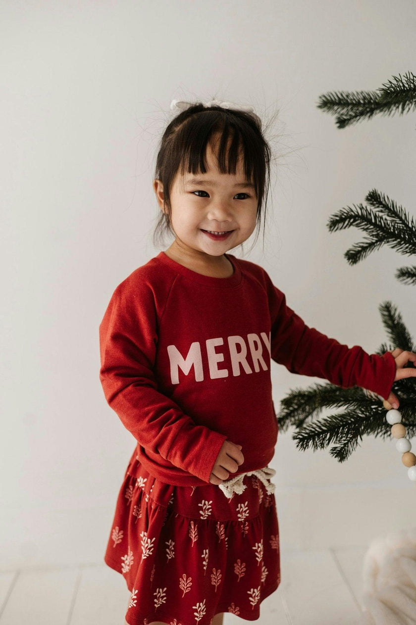 Girls Raglan Sweatshirt in Merry in Berry Red