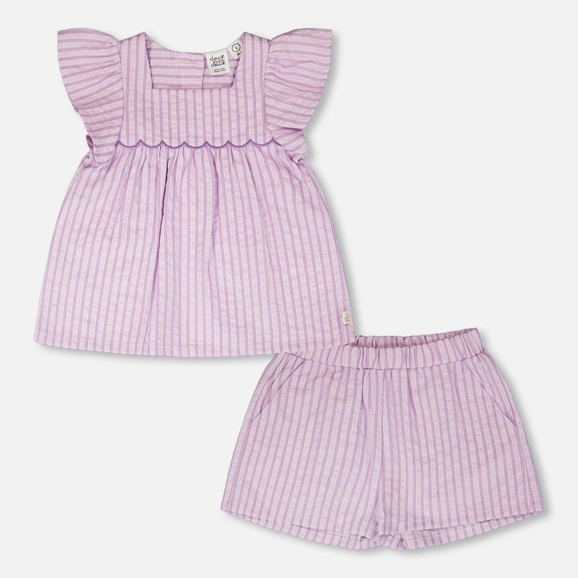 Top And Short Set Lavender Stripes