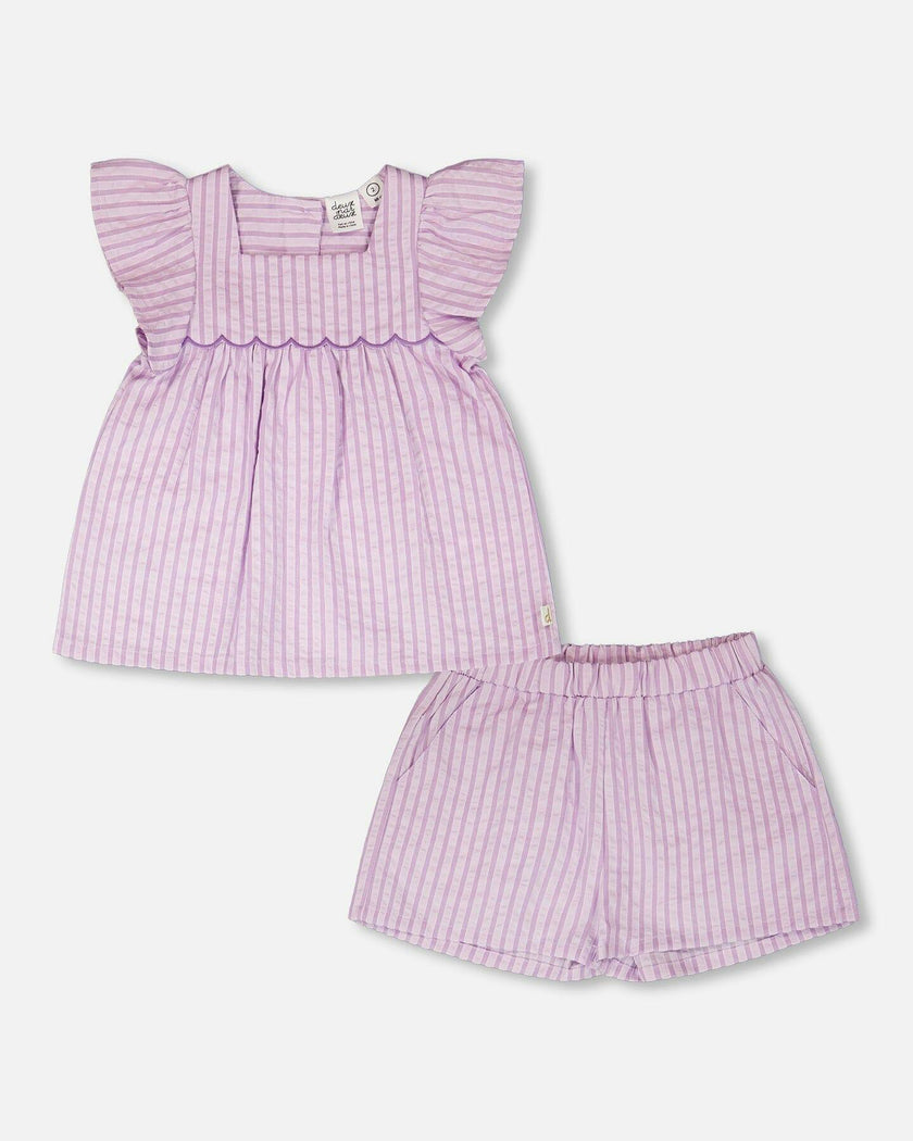 Top And Short Set Lavender Stripes