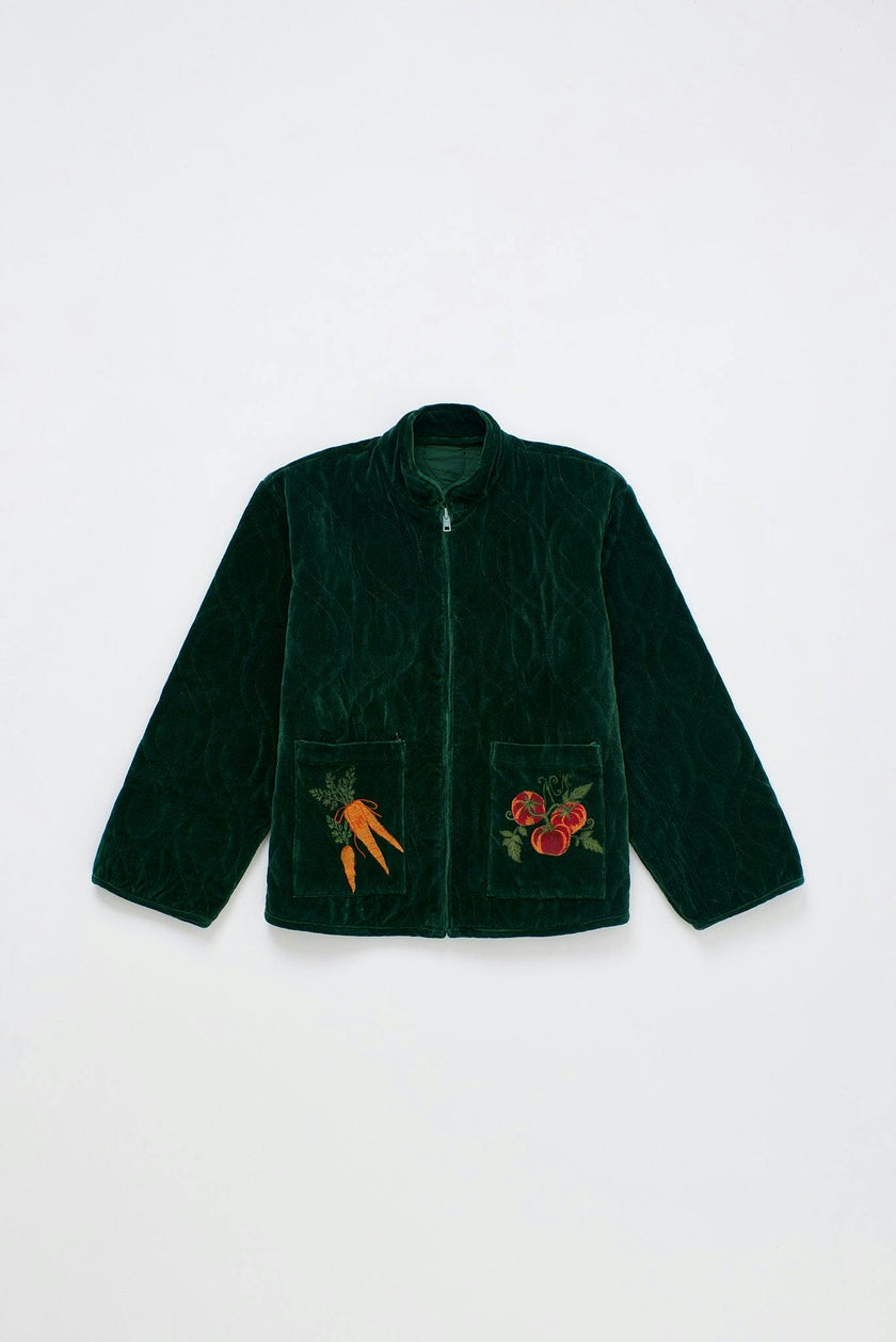 EMBROIDERY VEGETABLES VELVET JACKET GREEN
