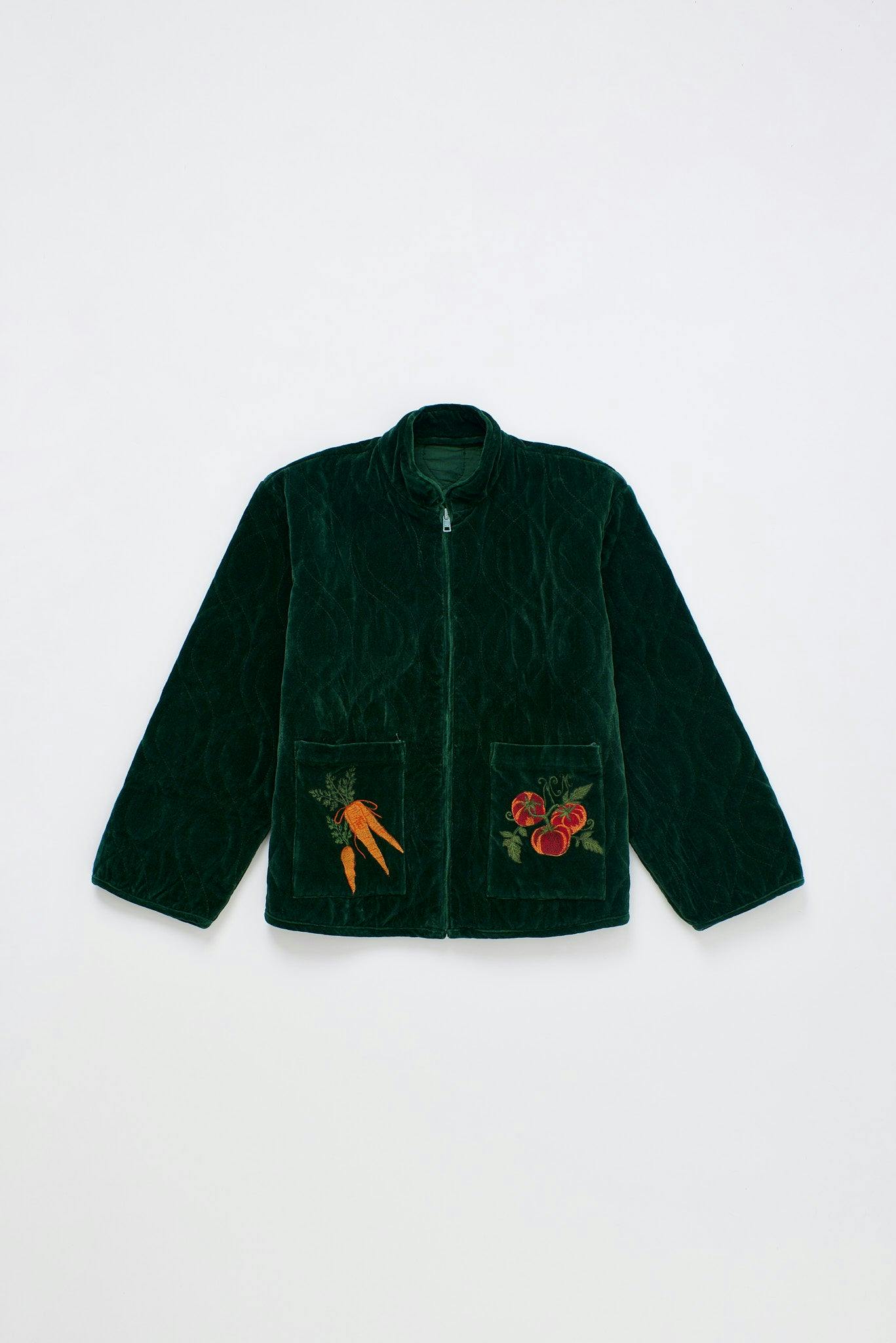 EMBROIDERY VEGETABLES VELVET JACKET GREEN