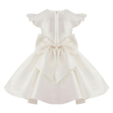 White Maravelle Satin Flutter-Sleeve Dress