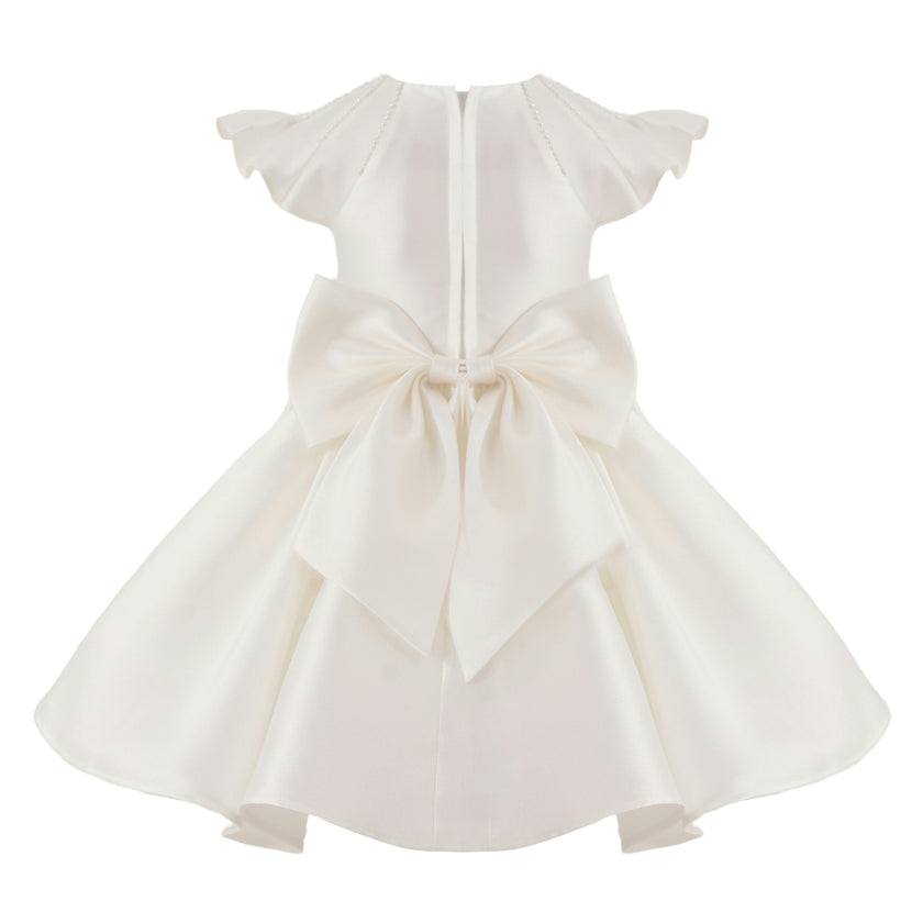 White Maravelle Satin Flutter-Sleeve Dress