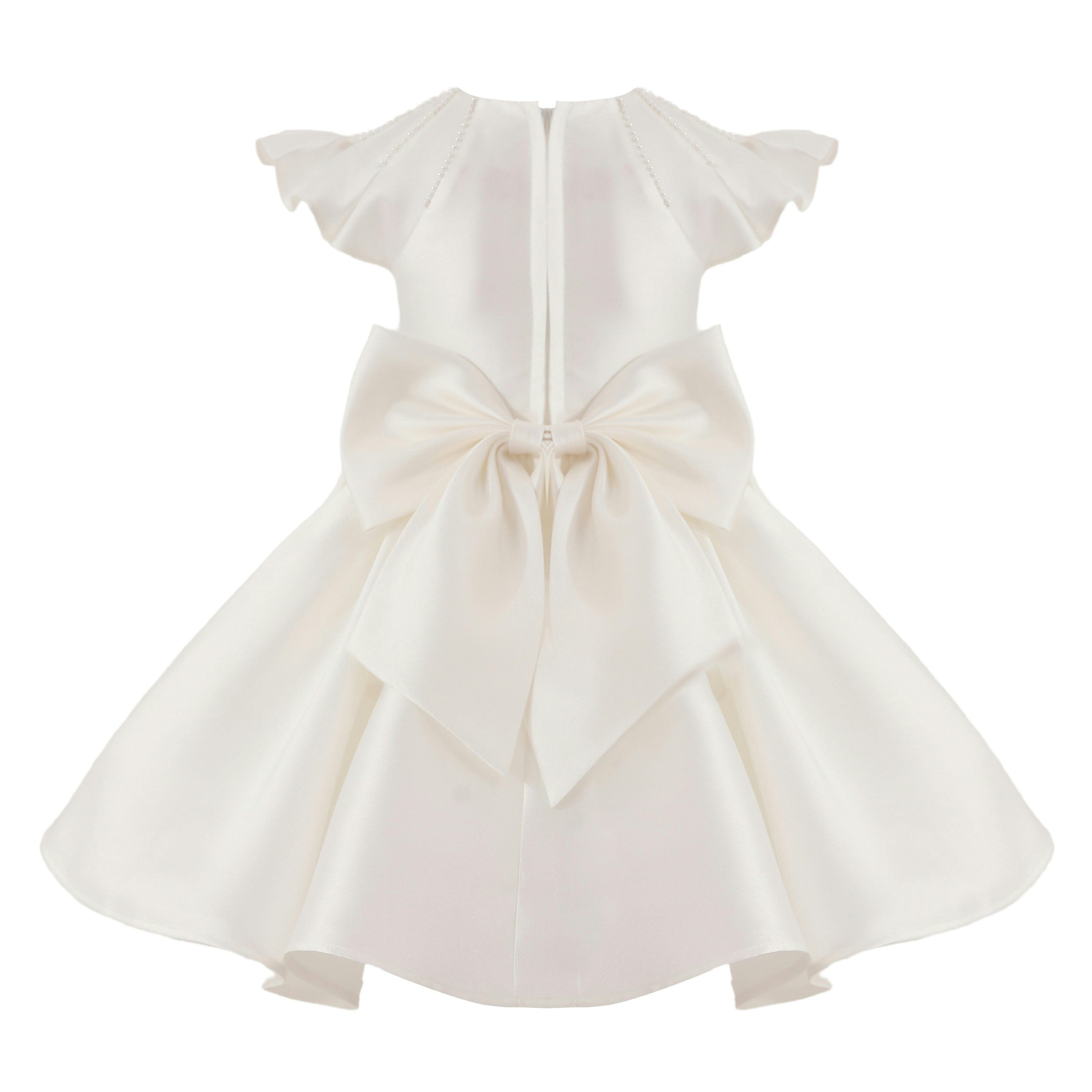 White Maravelle Satin Flutter-Sleeve Dress
