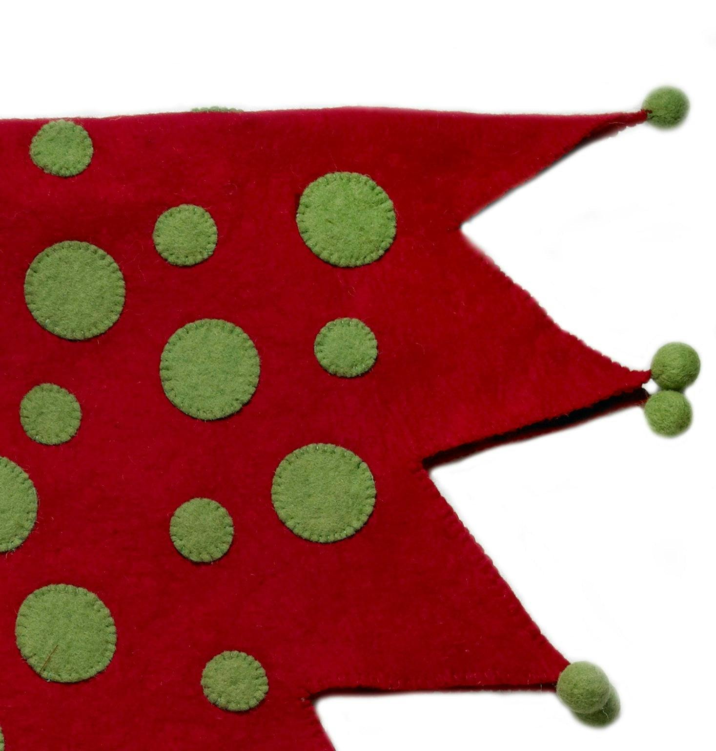 Handmade Felt Jester Red and Green Christmas Tree Skirt 60