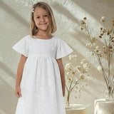 Flora Girl Dress, White Flower Embroidery