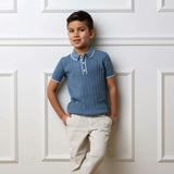 Organic Short Sleeve Sweater Polo with Tipping, Blue
