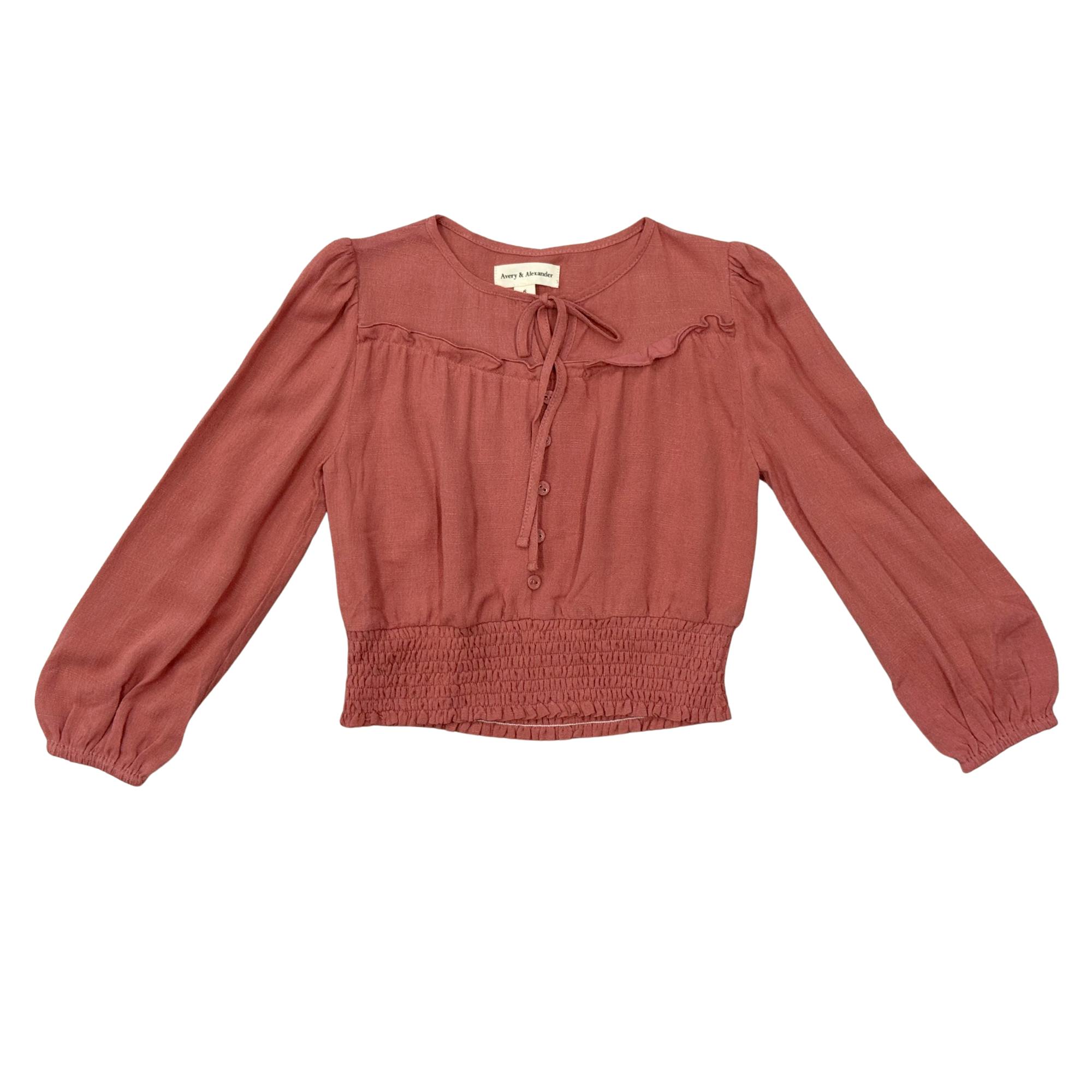 Girls Peasant Blouson Long Sleeve Top in Brick Dust