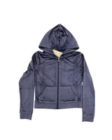 Elle Navy Stretch Velour Zip up Hoodie Sweatshirt