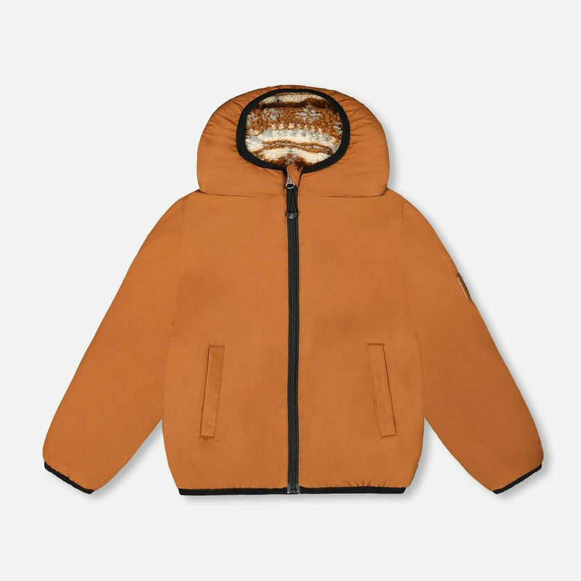 Reversible Mid-Season Sherpa Jacket Brown Aztec Pattern