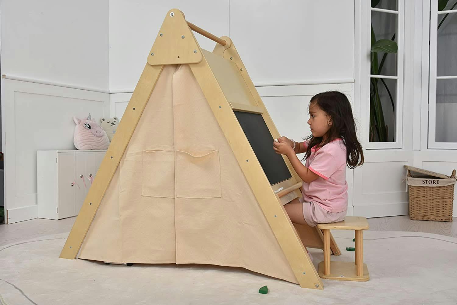 Oak - Wood Learning Tent and Climber with Desk and Chair