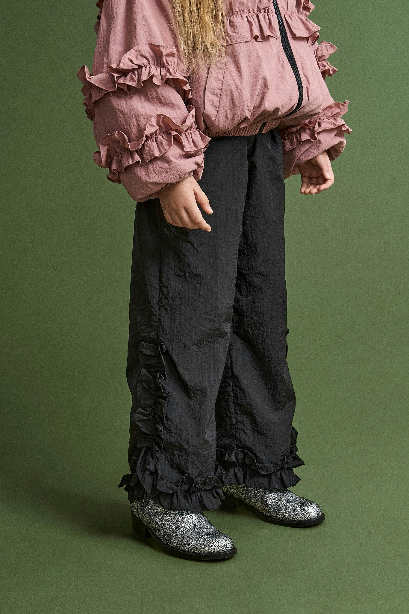 RUFFLES NYLON PANT BLACK