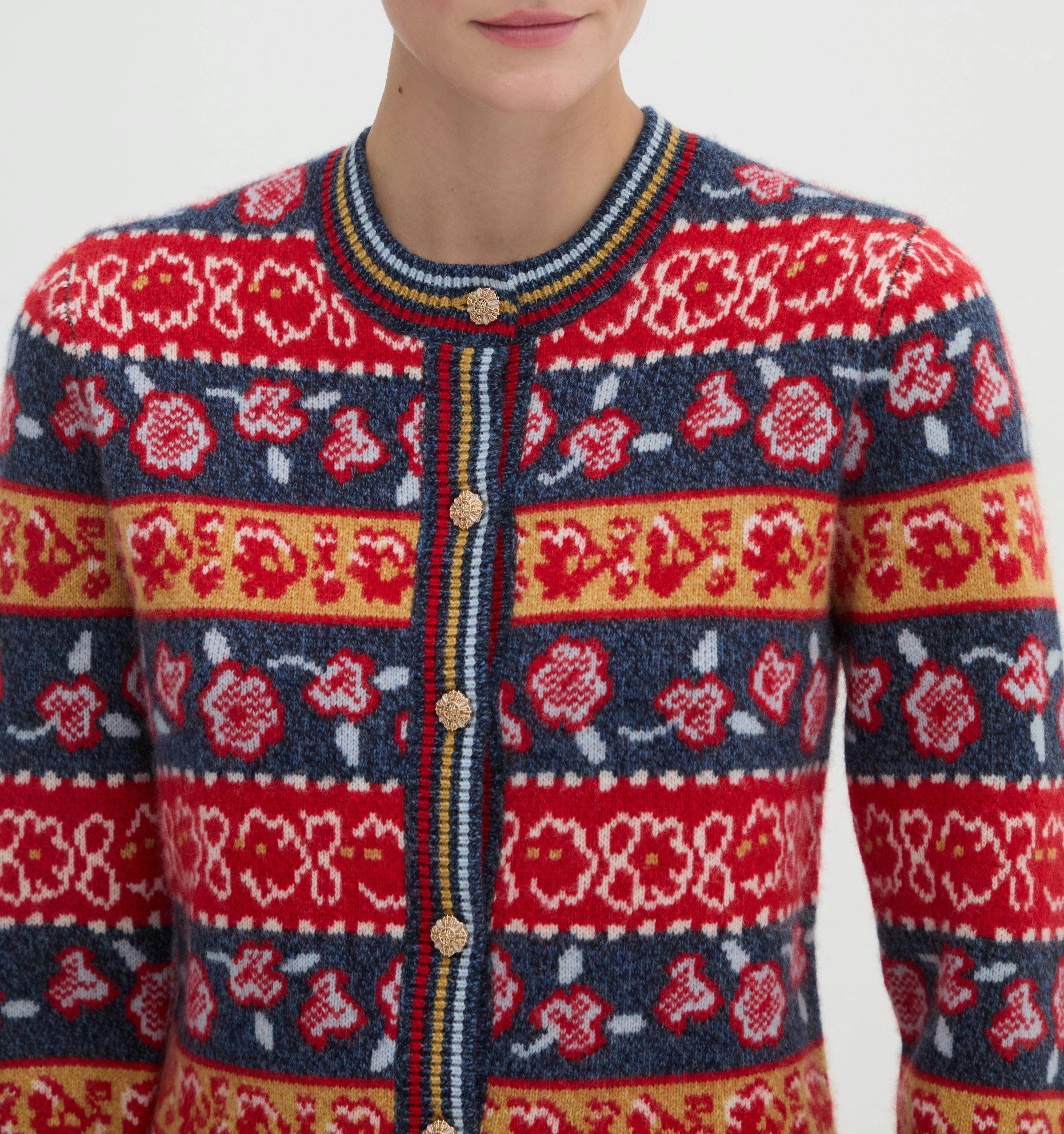 The Sonnet Cardigan - Lech Floral Stripe Red