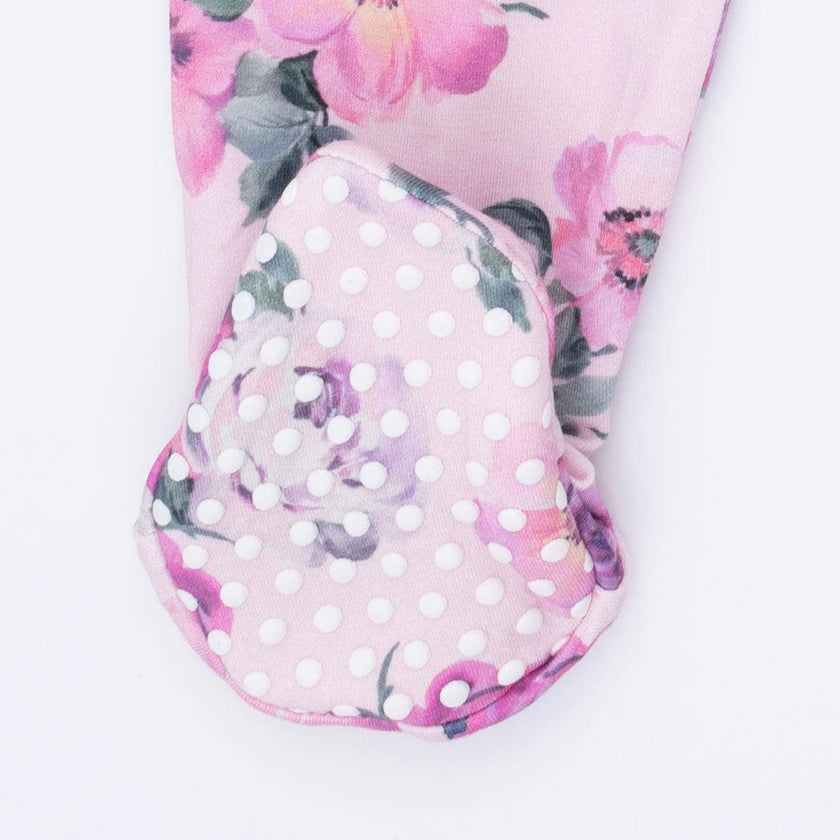 Rose Abundance - 2 Way Ruffle Sleeve Zipper Footie