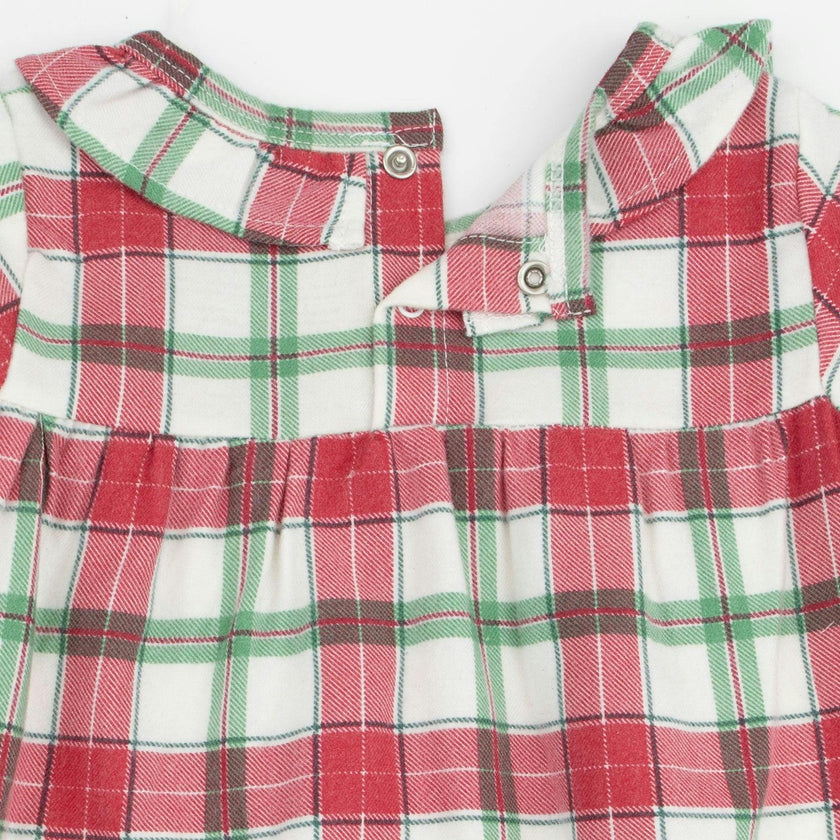 Holiday Plaid - Long Sleeve Gown with Ruffle Collar