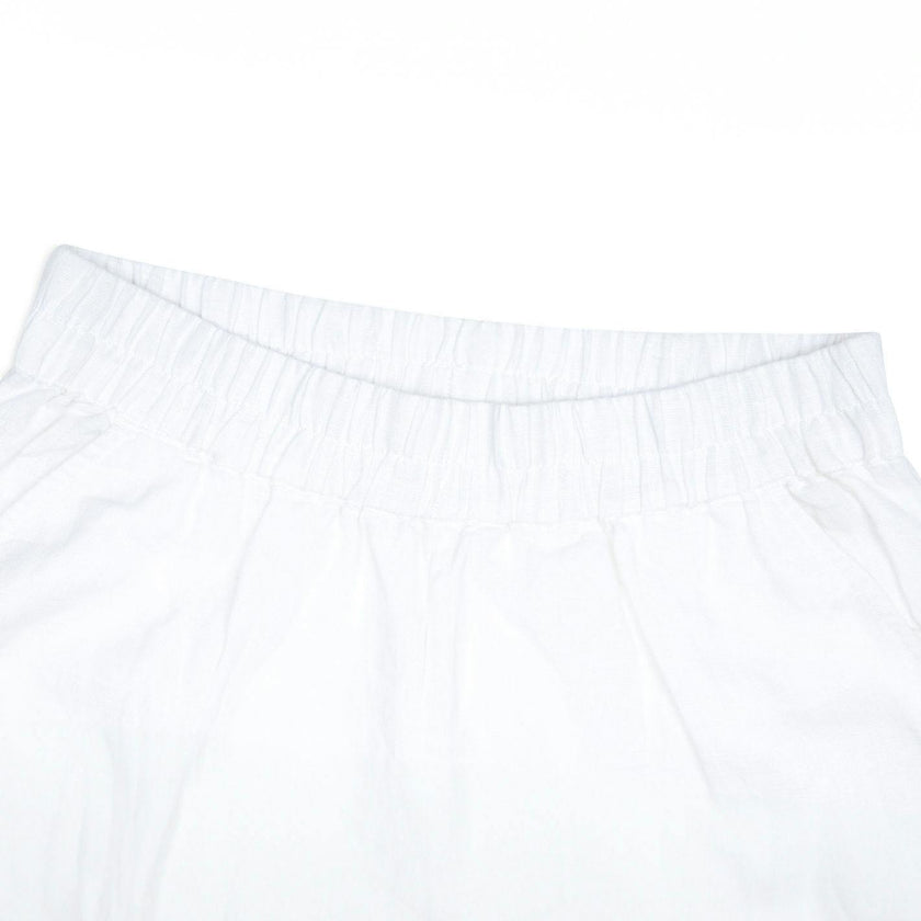 women's white scalloped linen beach pant