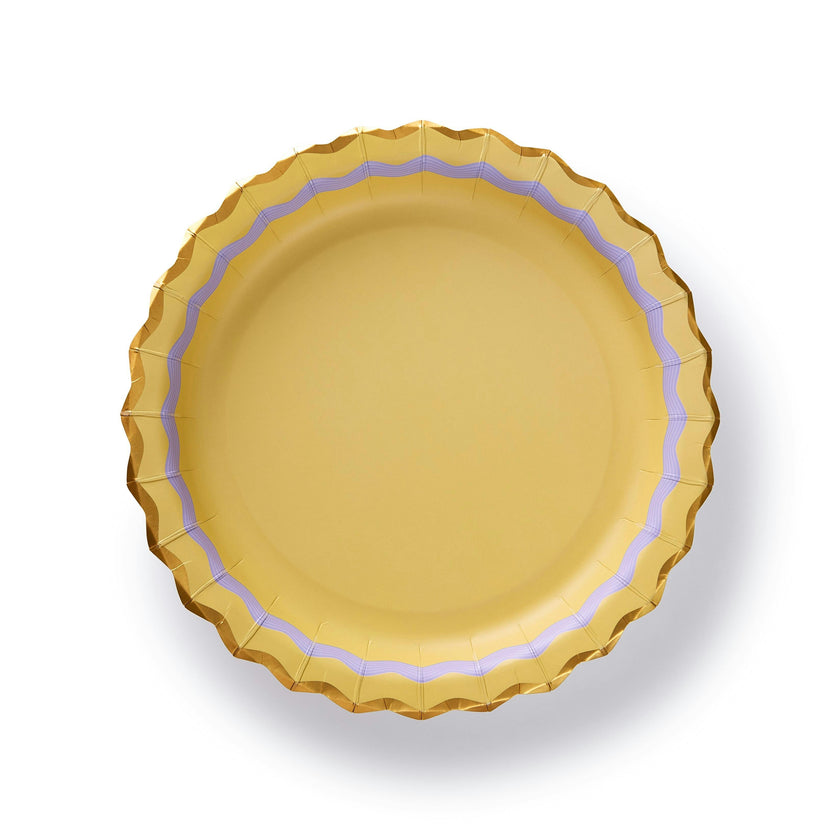 Packed Party Rainbow Ric Rac 10ct Paper Dinner Plates | Gold Foil Scalloped 5-Color Mix Party Plates |10 Inch Birthday Plates